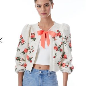 Alice + Olivia KITTY PUFF SLEEVE CARDIGAN